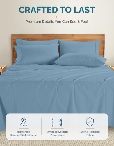 Casa Platino Sheet Set Split King Size – 100% Cotton Bed Sheets Split King with 4 Pillowcases, Ultra Soft & Cozy, with 15" Deep Pocket Fitted Sheet, Perfect Everyday Sheets – Blue Heaven