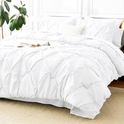 CozyLux Full Size Comforter Sets White, 7 Pieces Pintuck Bed in a Bag