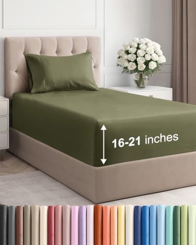 Extra Deep Pocket Twin XL Sheet Set - Breathable & Cooling - Sage Green