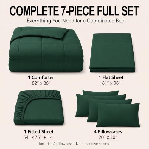 CozyLux Full Size Comforter Sets Emerald Green - 7 Pieces Bed in a Bag