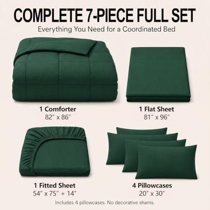 CozyLux Full Size Comforter Sets Emerald Green - 7 Pieces Bed in a Bag