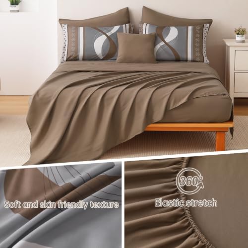 Anibedding Striped Comforter Set Queen Size,8 Pieces Patchwork Bed in a Bag