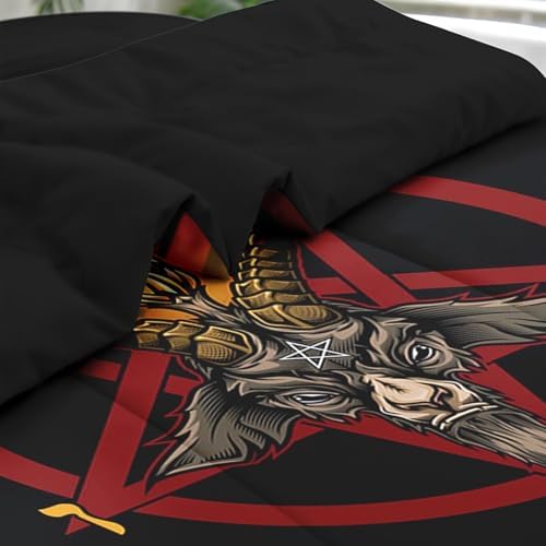 Pamnest King Comforter Set with Sheets, 7 Pieces Baphomet Red Bedding