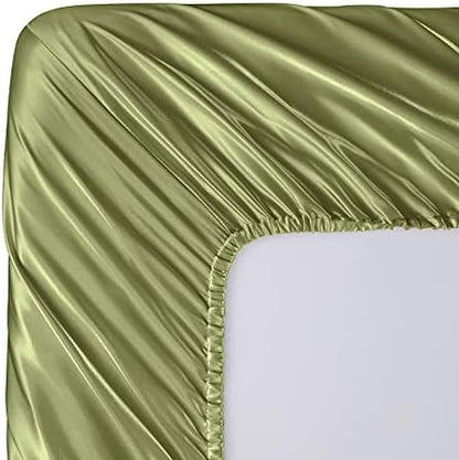 SiinvdaBZX 4Pcs Satin Sheet Set King Size 15-Inch Deep Pocket, Sage Green