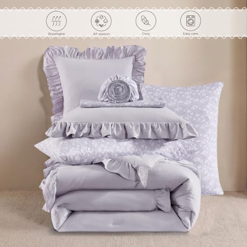 BLOOMHAVEN Queen Comforter Set-7 Pieces Ruffle Bedding with Floral Sheet