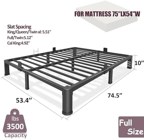 Bilily 10 Inch Low Bed Frame Full with Round Corner Legs,3500 LBS Heavy Duty Low Profile Full Size Bed Frame Metal Platform, No Box Spring Needed, Easy Assembly, Noise-free, Headboard Compatible,Black