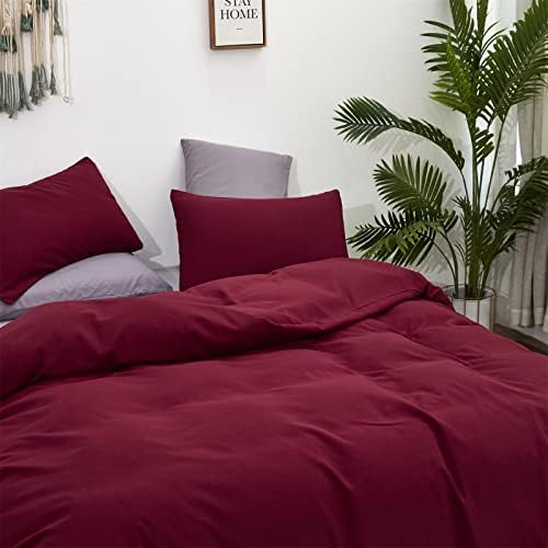 Wellboo Burgundy Red Comforter Set King Size Solid Dark Red Bedding Soft