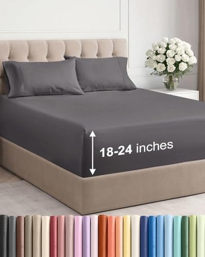 Extra Deep Cal King Sheet Set - 4 Piece Breathable & Cooling - Dark Grey
