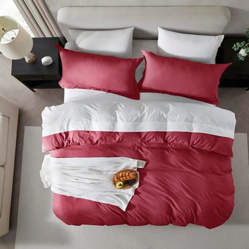Hearth & Harbor Prewashed Full Duvet Cover Set, Burgundy Red