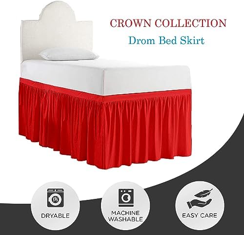 Crown Collection 30 Inch Drop Twin XL Size Dorm Bed Solid Bed Skirt Stylish Ruffled Pattern Split Corner Easy Fit Easy Care Fade & Wrinkle Resistant- Micorfiber Fit
