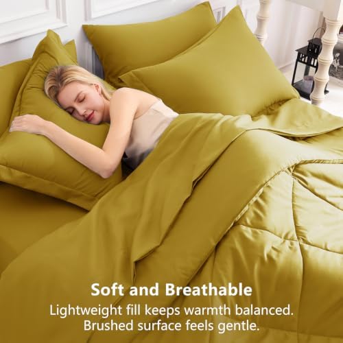 CozyLux Queen Comforter Set 88"x88" Mustard Yellow - 7 Piece Bed in a Bag