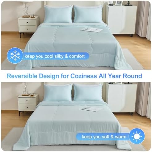 CHOSHOME Cooling Comforter Cooling Blanket, Q-Max 0.45 Cool Sleeping Summer Blanket for Hot Sleeper Night Sweats, Full 84" x 90", Ice Blue