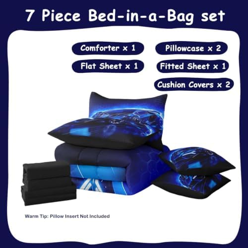 Feelyou Kids Boys Sports Car 7 Piece Bedding Set Full Size Blue Race Car Comforter Set with Sheets for Kids Teens Boys Girls Extreme Sports Theme Bed in a Bag Speed Luxury Car Bed Set