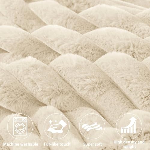Rycwola Faux Fur Headboard Pillow with 1 Pack Neck Roll Pillow Large Headboard Pillow Soft and Supportive with Removable Cover (Beige, Twin)