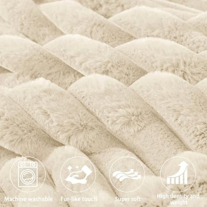Rycwola Faux Fur Headboard Pillow with 1 Pack Neck Roll Pillow Large Headboard Pillow Soft and Supportive with Removable Cover (Beige, Twin)