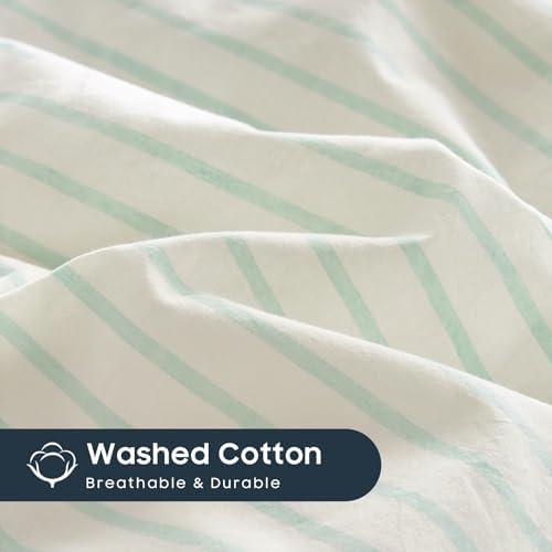 Wake In Cloud Striped Cotton Duvet Cover Set, Aqua White, Queen