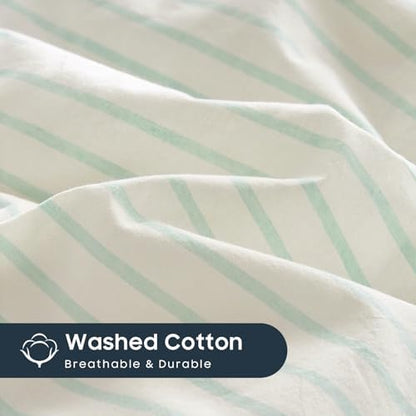 Wake In Cloud Striped Cotton Duvet Cover Set, Aqua White, Queen