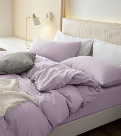 JIYUAN King Washed Cotton Duvet Cover Set, 3-Piece, Relaxed Linen Feel