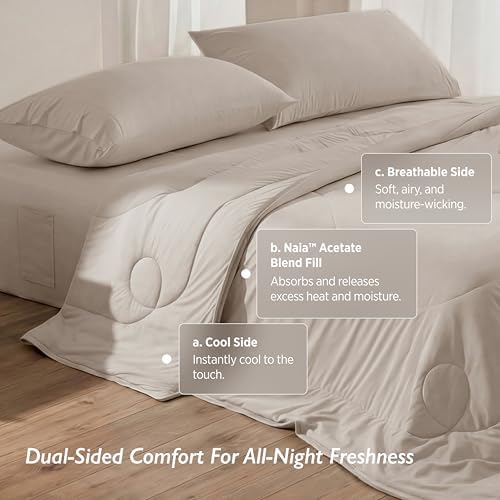 Breescape Cooling Comforter Blanket - BlendTek Q-Max>0.46 Tech, Cooling Blanket for Hot Sleepers & Night Sweats Relief, Breathable Lightweight Summer Bedding, Queen 96x96 Inches, Beige