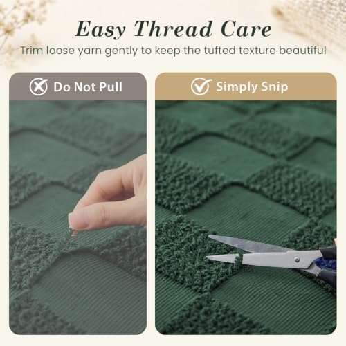 Sasttie King Comforter Set, 3 PC Boho Tufted Bed, Checkered Bedding, Green