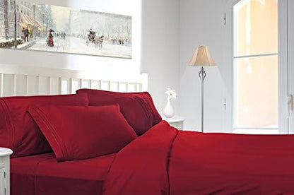 Clara Clark Queen Sheets, 6 Piece Set - Hotel Luxury Sheets for Queen Size Bed, Super Soft Bedding Set, Burgundy Red