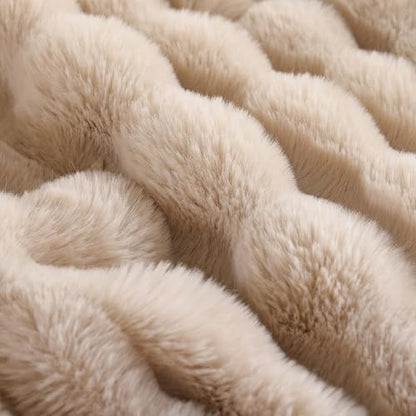 YIKUSH Full Faux Fur Soft Comforter Set, Fluffy Linen Rabbit Fur Comforter