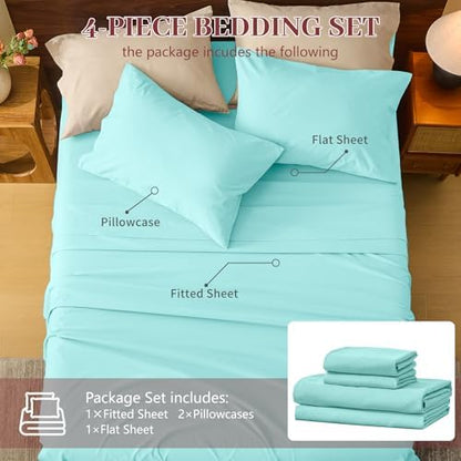 MEISHANG 100% French Linen Sheets Queen,6 Pcs,18-24" Extra Deep Pocket