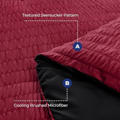 HYMOKEGE Red & Black Twin XL Comforter Set Seersucker 5 Pieces, All Season Luxury Bed in a Bag for Bedroom, Bedding Set with Comforter, Sheets, Pillowcase & Sham