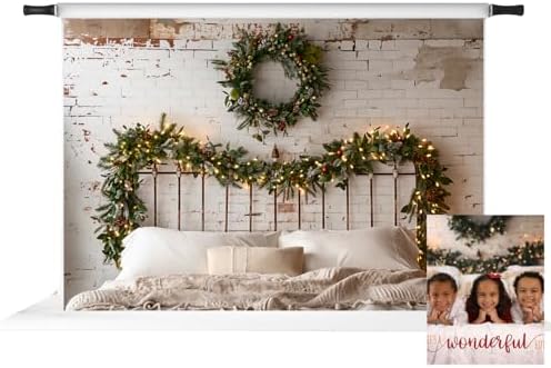 Kate Christmas Headboard Backdrop for Photos White Brick Wall Photography Backdrop Rustic Portrait Backgrounds for Family Session, 7X5ft