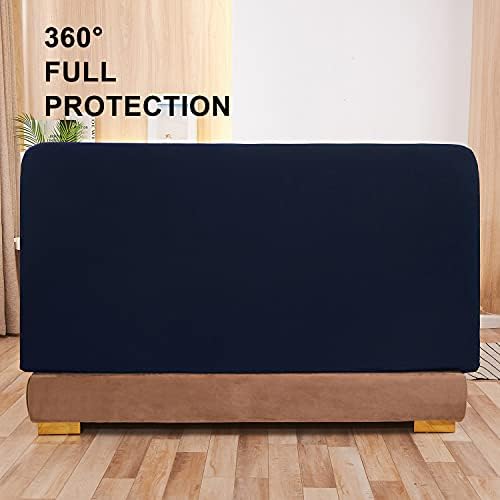 WOMACO Stretch Bed Headboard Slipcover 180 GSM Thick Fabric Solid Color Dustproof Bed Head Protector Cover for Bedroom Decor (Dark Blue, Full)
