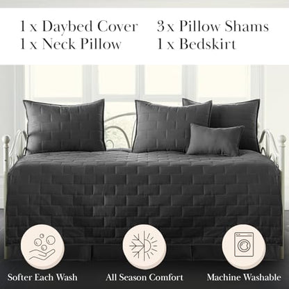 Daybed Quilt Set 6PC Bedding Set Daybed Cover for twin beds easy care Black