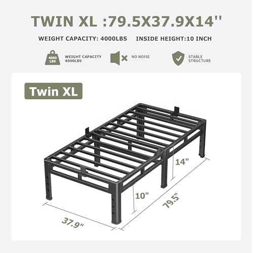 NKZ 2-in-1 Twin XL Metal Platform Bed Frame, 14 Inch Heavy Duty Bed Base