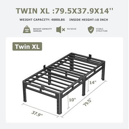 NKZ 2-in-1 Twin XL Metal Platform Bed Frame, 14 Inch Heavy Duty Bed Base
