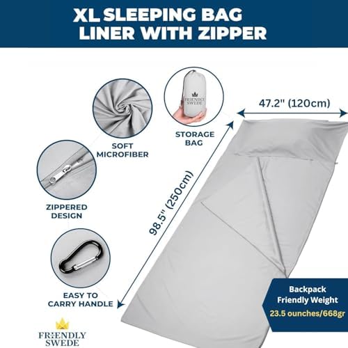 The Friendly Swede Sleeping Bag Liner, Adult Sleep Sack for Hotels, 3 Sizes
