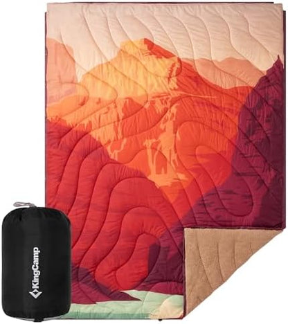 KingCamp Large Camping Blanket with Sherpa Lining, Orange 79"x 57"