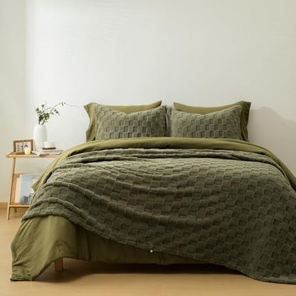 HIG 4pc 2-in-1 King Comforter Set with Detachable Fluffy Blanket, Olive
