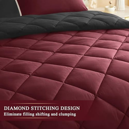 Oversized King Comforter, Extra Large King Size Comforter Oversized, Soft Lightweight Quilt Down Alternativewith 8 Corner Tabs(120x128, Black&Red)