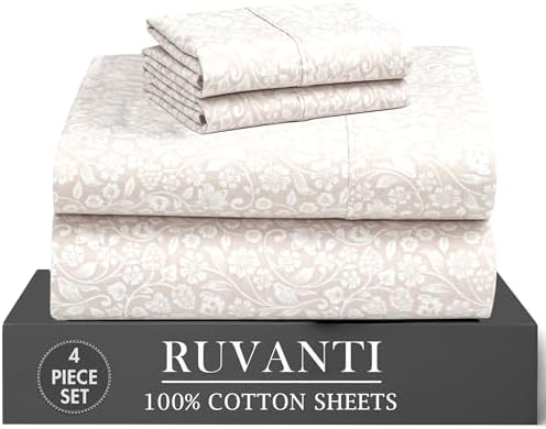 RUVANTI 100% Cotton Twin XL Sheets, Percale Weave Twin XL Set, Orchid Charm