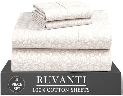 RUVANTI 100% Cotton Twin Sheets, Percale Weave Twin Sheet Set, Orchid Charm
