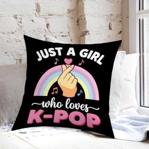 K-pop Decor, Just a Girl Who Loves K-pop Room Decor, Rustic Anime Lovers Throw Girls K-pop Gifts Pillow Covers for Living Room Home Girl Bedroom Decoration Gifts-Rainbow