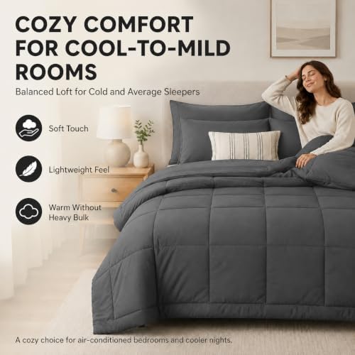 CozyLux King Size Comforter Set Dark Grey - 7 Pieces Bed in a Bag