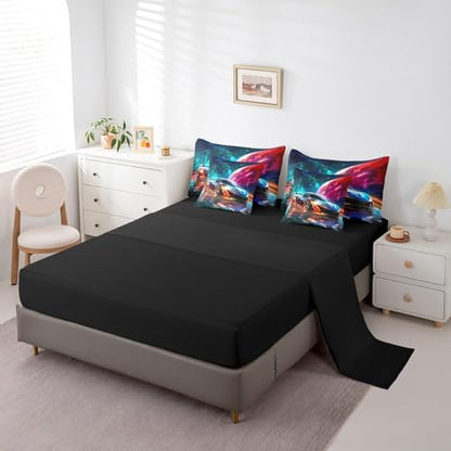 Erosebridal Boys Race Car 7 Pieces Bedding Set Queen Size,Extreme Sports Gaming Bed in a Bag,Cool Speed Car Bed Set Includes Comforter,Sheet Set,Pillowcases & Pillow Covers,Planet Galaxy Bedroom Decor