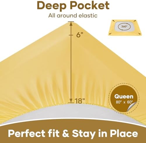 OhGeni Waterproof Mattress Protector, Queen Size Mattress Pad Fitted with Deep Pocket 6"-18", Breathable Soft, Washable DirtProof Mattress Cover, Yellow, More Than 99 pcs fibers, Daybed Cover
