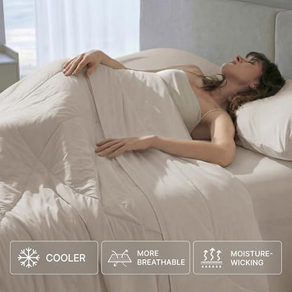 Breescape Cooling Comforter Blanket - BlendTek Q-Max>0.46 Tech, Cooling Blanket for Hot Sleepers & Night Sweats Relief, Breathable Lightweight Summer Bedding, Queen 96x96 Inches, Beige