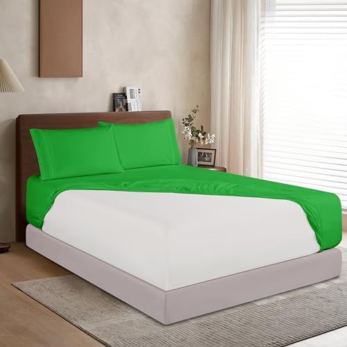 Elegant Comfort 1500 Premium Hotel Quality 18-24 Inches Deep - Extra Deep Pocket Single Fitted Sheet for High Mattress, Luxury and Softest, Smart Pocket - Wrinkle Free, Queen, Emerald Green