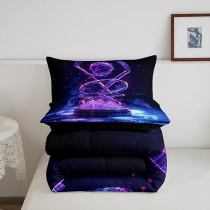 Erosebridal Ice Hockey Kids Comforter Set | Hockey Sports Bedding King,Purple Neon Down Comforter Sports Style Duvet Set for Bedroom