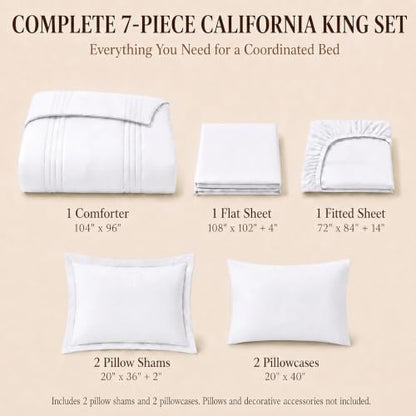 CozyLux California King Comforter Set White- 7 Pieces Bed in a Bag
