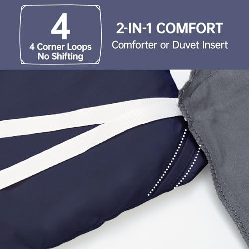 MUXHOMO Oversized Queen Comforter Sets, All Season Ultra Soft Down Alternative Bedding - 3 Piece Lightweight Bed Set Includes 1 Comforter (98"*98") and 2 Pillow Shams (20"x26"), Navy Blue