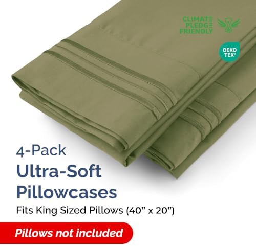 King Pillow Cases Set of 4 - Ultra Soft Pillowcase Covers - Sage Green