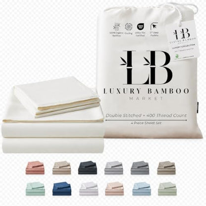|Twin XL Size Sheet Set | Organically Grown | Ultra Soft & Cooling |100% Viscose | 17" Deep Pocket [Ivory]